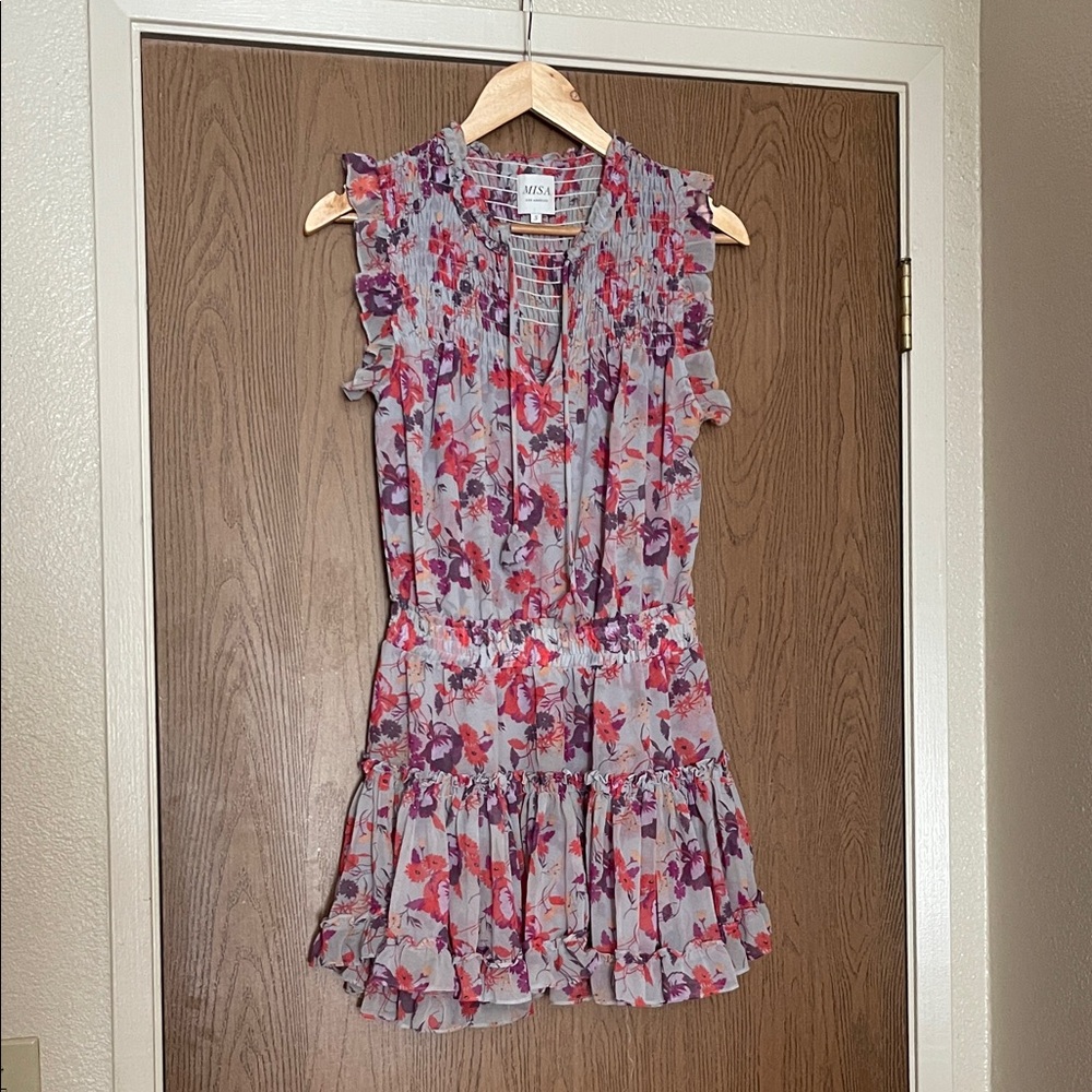 Misa Los Angeles Lavender Floral Ruffle Mini Dress